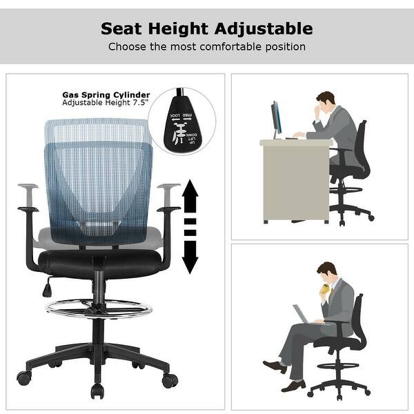 Shop Gymax Mesh Drafting Chair Mid Back Office Chair Adjustable