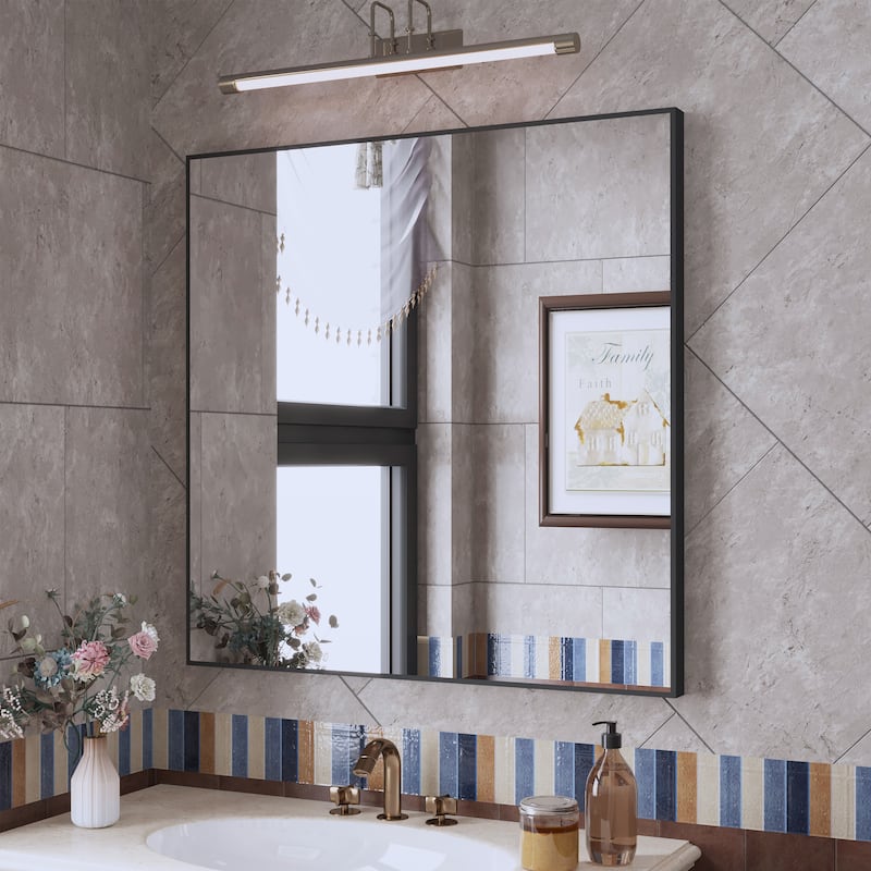QuivaraView Wall Mounted Aluminum Frame Bathroom Vanity Mirror - 36" x 36" - Black