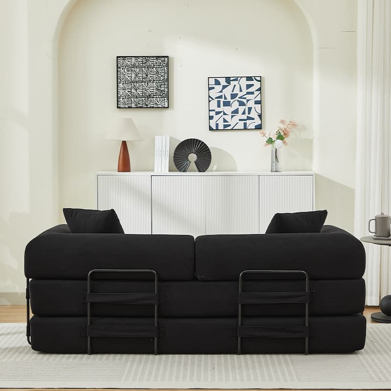 Sofa Bed with 2 Pillows, 3-Seater Convertible Sleeper Sofa, Foldable Couch Loveseat Daybed, No Assembly Required - Black