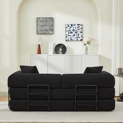 Sofa Bed with 2 Pillows, 3-Seater Convertible Sleeper Sofa, Foldable Couch Loveseat Daybed, No Assembly Required
