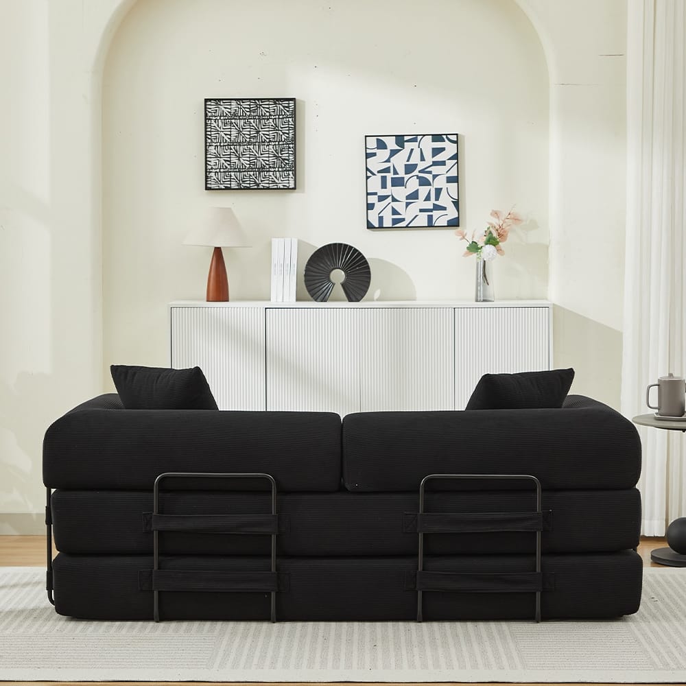 Sofa Bed with 2 Pillows, 3-Seater Convertible Sleeper Sofa, Foldable Couch Loveseat Daybed, No Assembly Required