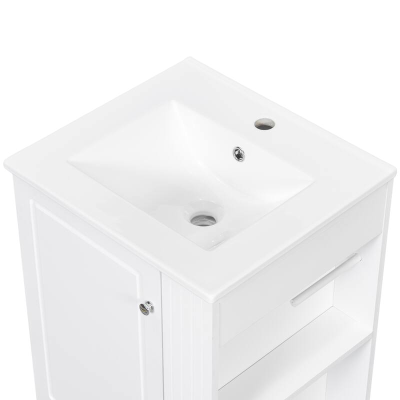 Roomfitters 20" Bathroom Vanity with Sink, Soft-Close Drawer, Side Open Shelves & Pinewood Towel Bar