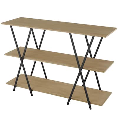 Metal 3 Shelf Shelving Unit with Black Metal X Frame - Brown - Roche River Decor