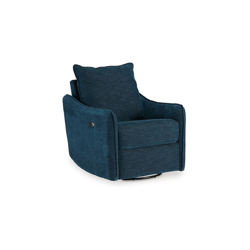 Bradley Swivel Power Recliner Chair, Dark Blue Polyester, Pillow Back