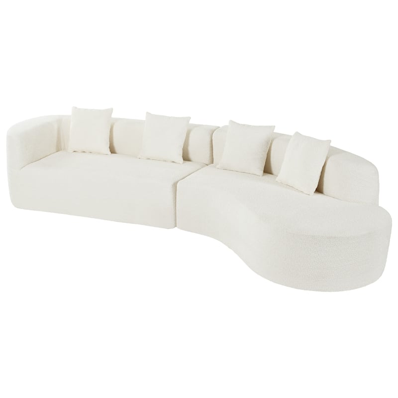 Curved Design Chenille Sectional Sofa, Modern Modular Couch with 4 Pillows, Plush Sponge and Spring Cushion, Sponge Sofa