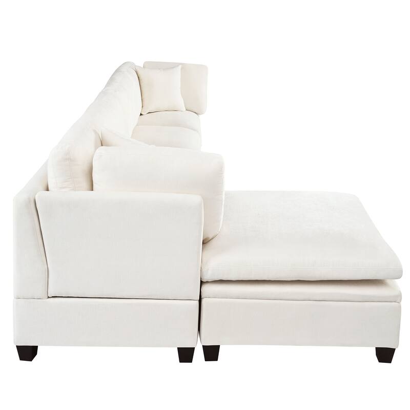 127.6" Polyester Modular L-Shaped Sectional Sofa with Ottoman