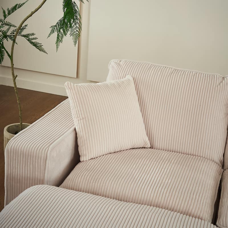 118.1'' Luxurious U-Shaped 6-Seater Sectional Sofa with Ottoman and 3 Plush Throw Pillows in Durable Corduroy Upholstery