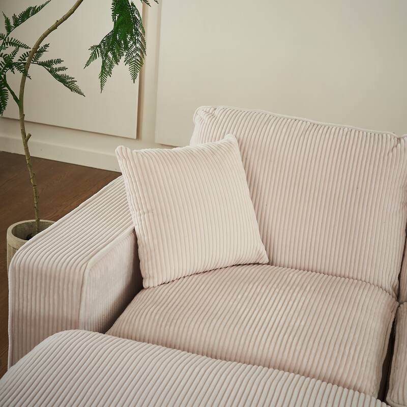 Modular Sectional Sofa for Living Room, U Shaped Sofa Couch with Ottoman and Three Toss Pillows, Corduroy Fabric Sofa Set