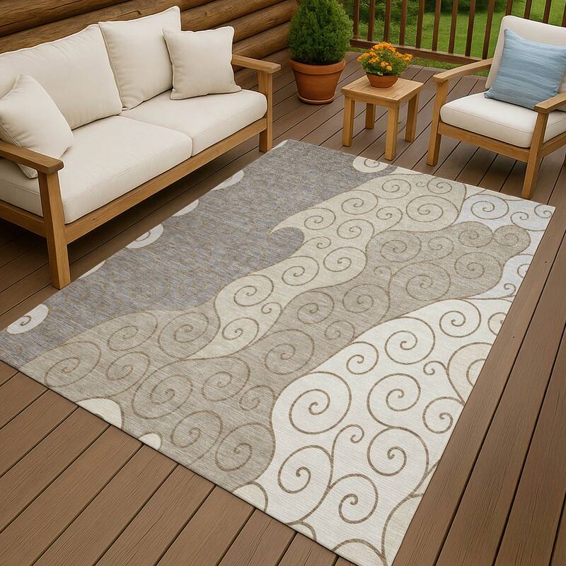 Machine Washable Indoor/ Outdoor Swirly Chantille Rug - Taupe - 10' x 14'