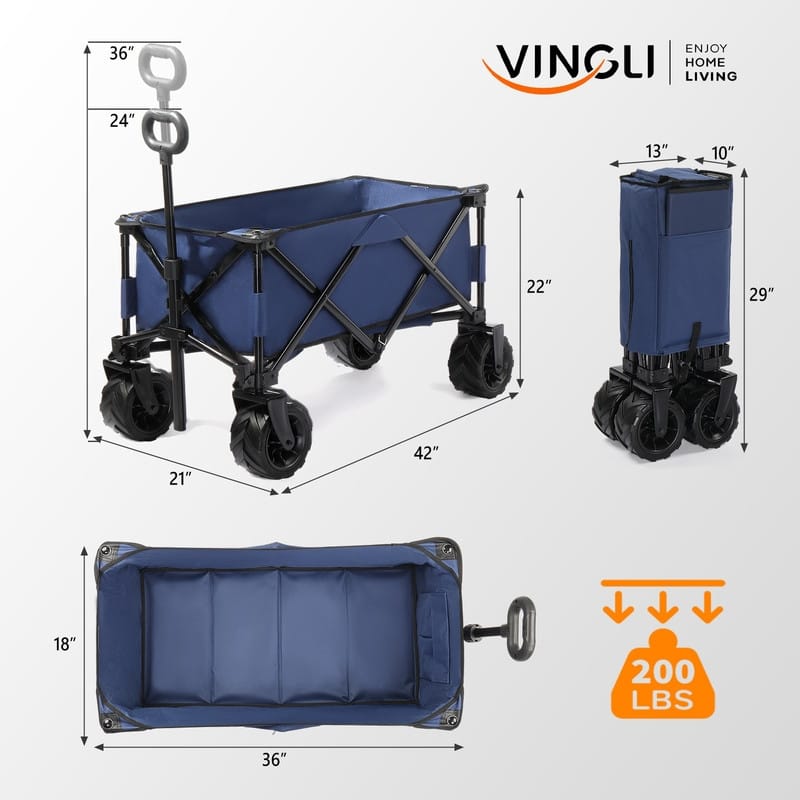 Garden Cart 220lbs Capacity Portable Collapsible Utility Wagon - N/A