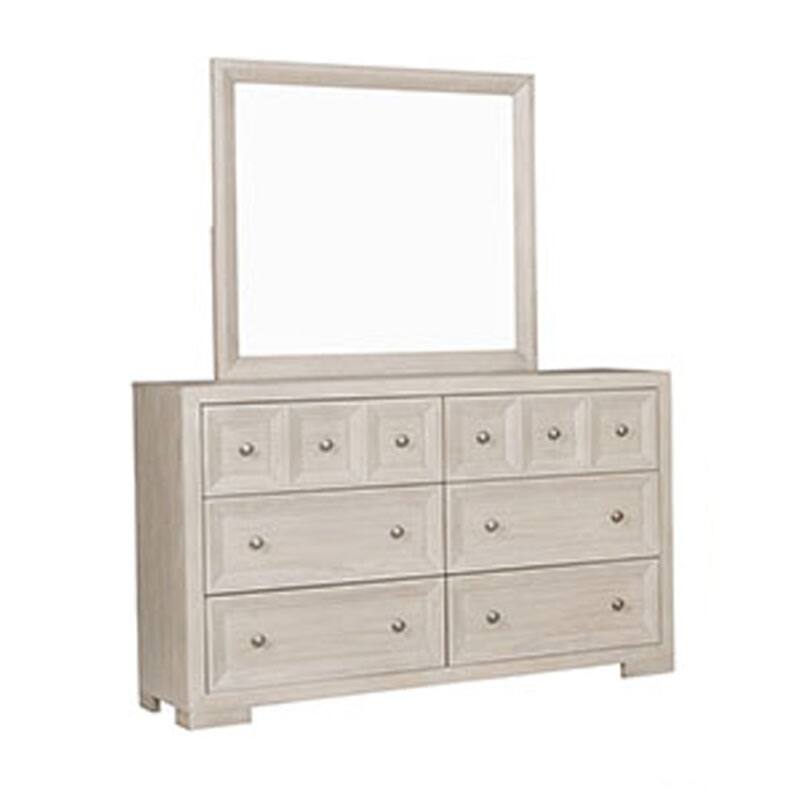 Kizie 4pc Queen Bedroom Set, Nightstand, Dresser Mirror, Beige Wood
