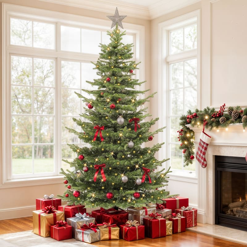 Layered Pre-Lit Fir Christmas Tree with Multi-Mode Lights - 7.5ft