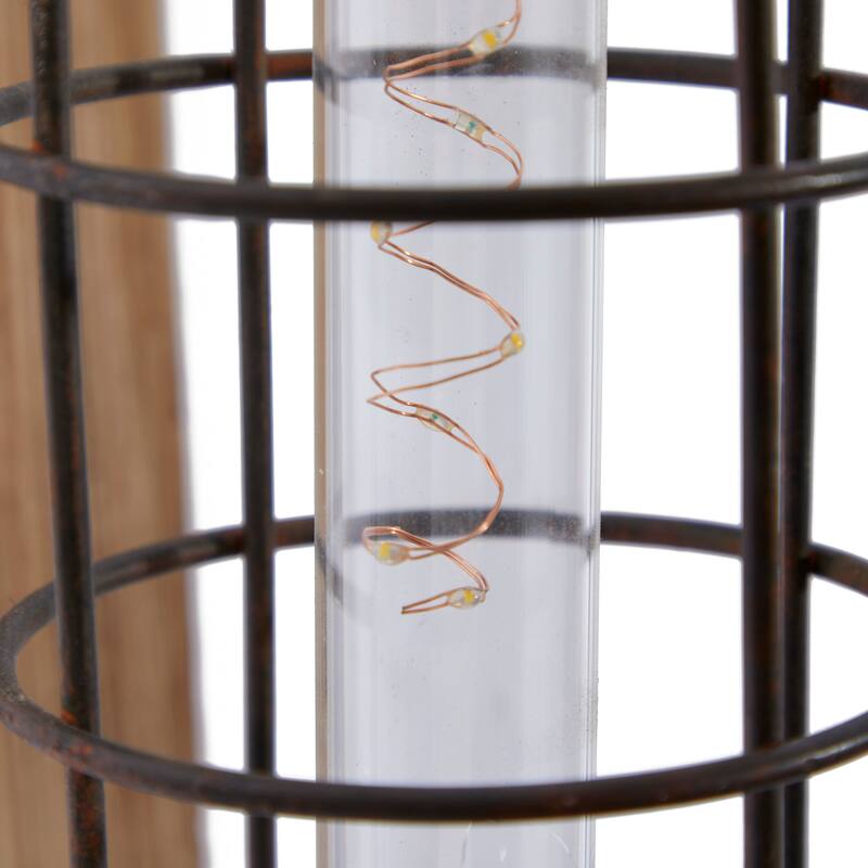 Brown Metal Battery Operated Geometric Accent Lamp with Included Fixed LED Light