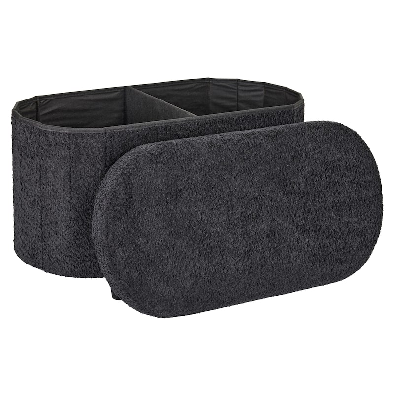 Aria Home Esme Black Boucle Storage Ottoman Bench Multifunctional