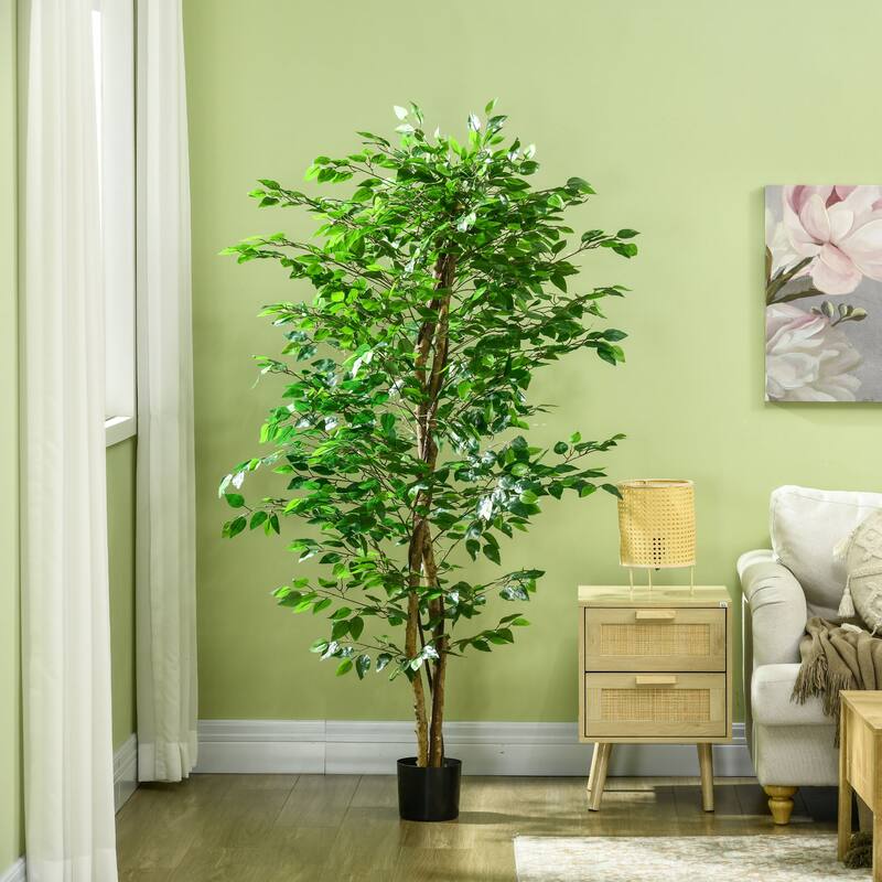 6ft Artificial Ficus with Pot, Indoor Outdoor Fake Plant