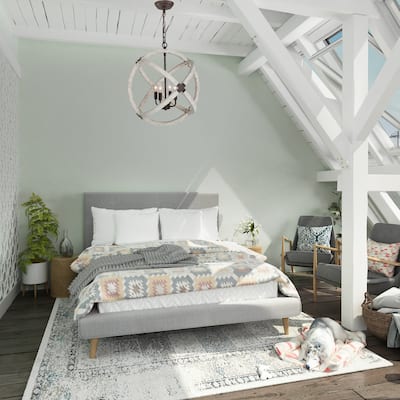 Rinia Farmhouse Rustic Orb Chandelier 4-light Solid Wood White Globe Dining Light for Entryway - L20" xW20 "xH22.2"