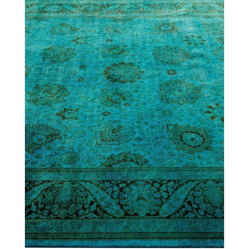 Overton Hand Knotted Wool Vintage Inspired Modern Contemporary Overdyed Blue Area Rug - 6' 0" x 12' 1"