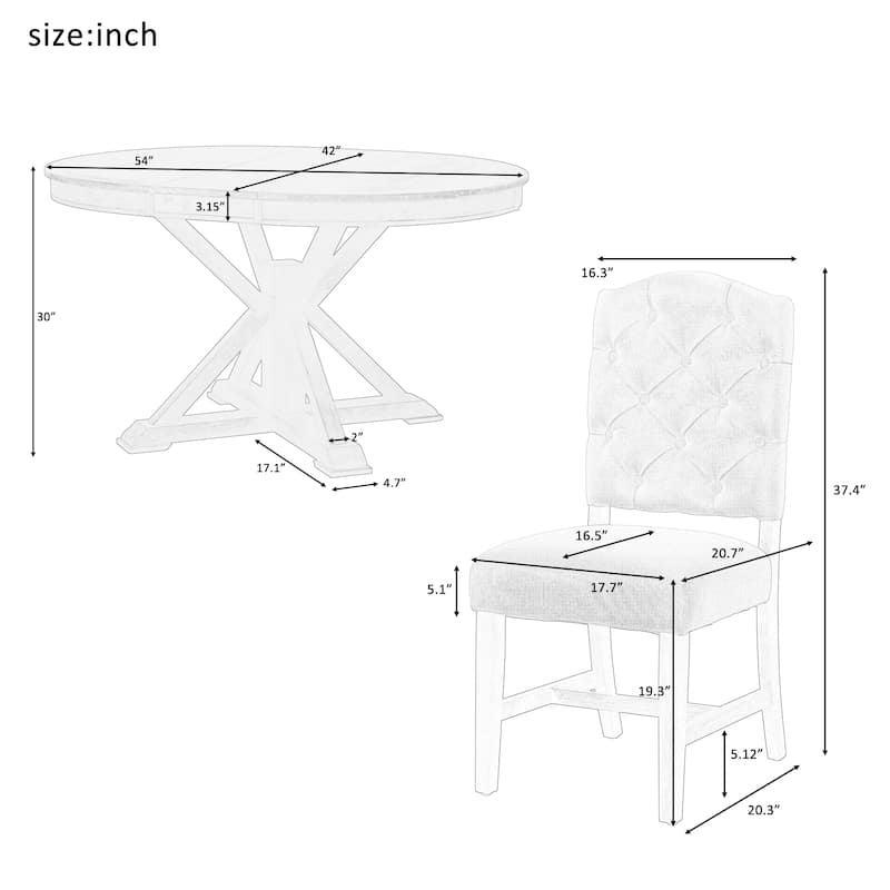 Dining Table Set with Extendable Table and 4 Upholstered Chairs