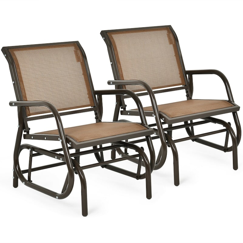 2PCS Patio Swing Glider Chair Single Rocking Chair Yard Outdoor - Brown