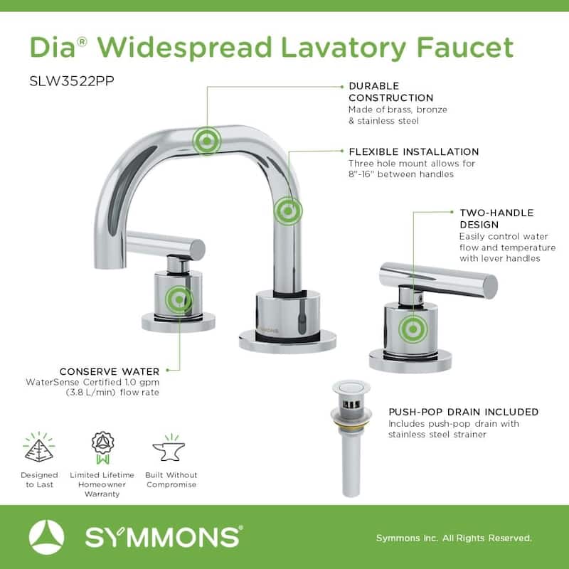 Symmons SLW3522PP Dia 1.0 GPM Dual Handle Widespread Bathroom Faucet