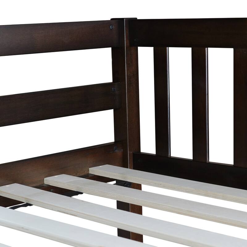 Full Over full Rubber Wood Bunk Bed with 2 Drawers, into 2 full Beds, full Size Bunk Bed with Ladder and Safety Guardrails