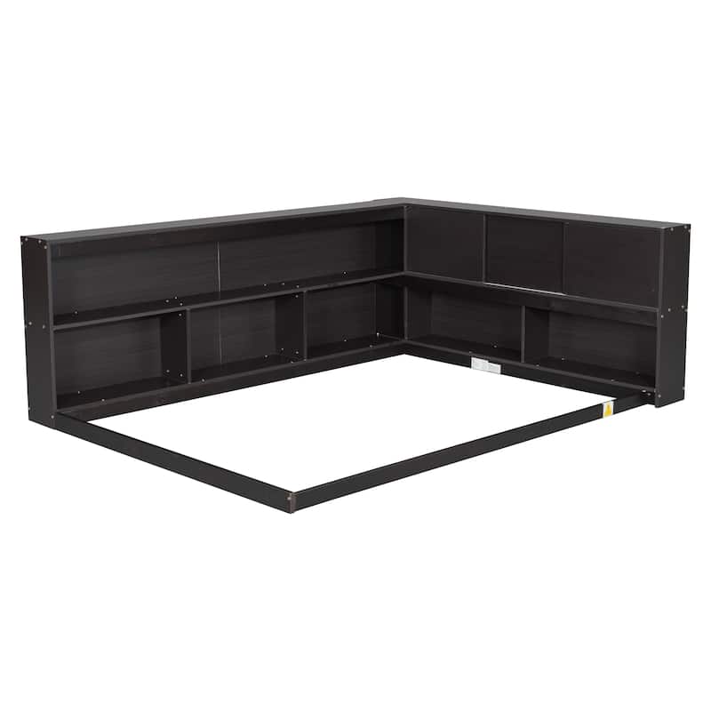 Floor Bed with L-shaped Bookcases and sliding doors