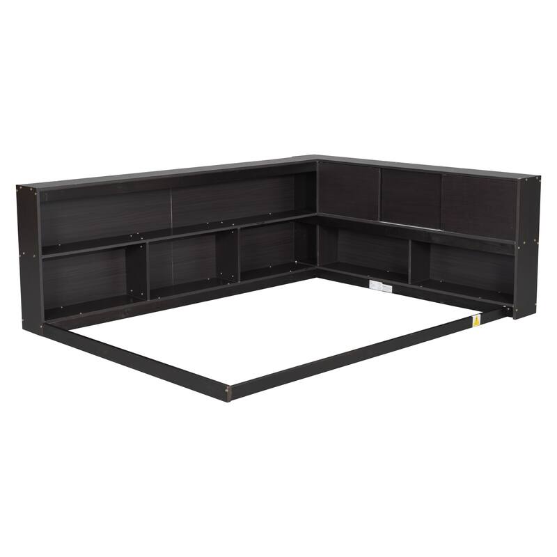 Floor Bed with L-shaped Bookcases