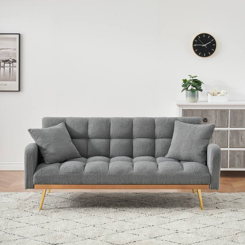 69 Inch Gray Teddy Adjustable Sofa Bed for Small Spaces - Multi-Color