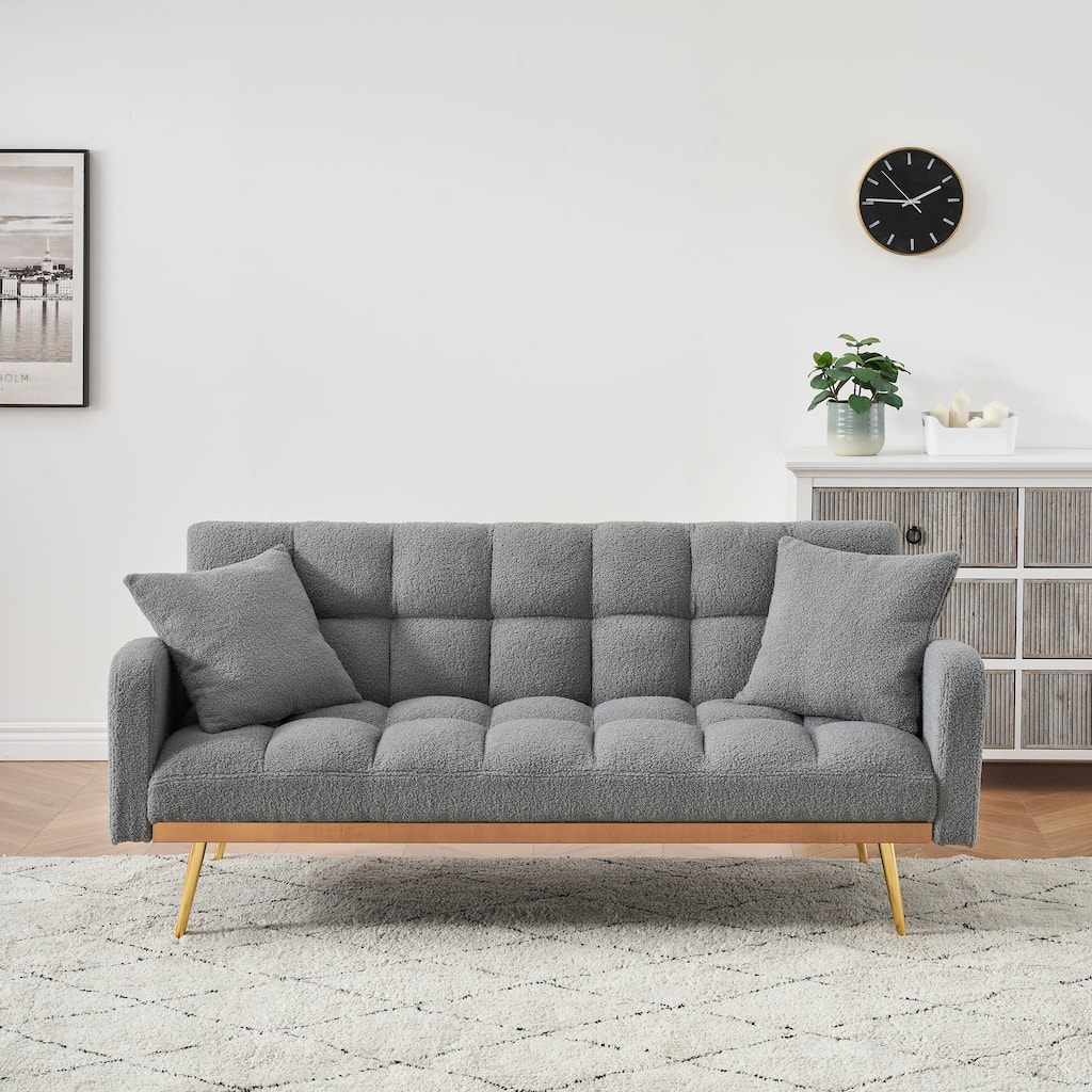 69 Inch Gray Teddy Adjustable Sofa Bed for Small Spaces