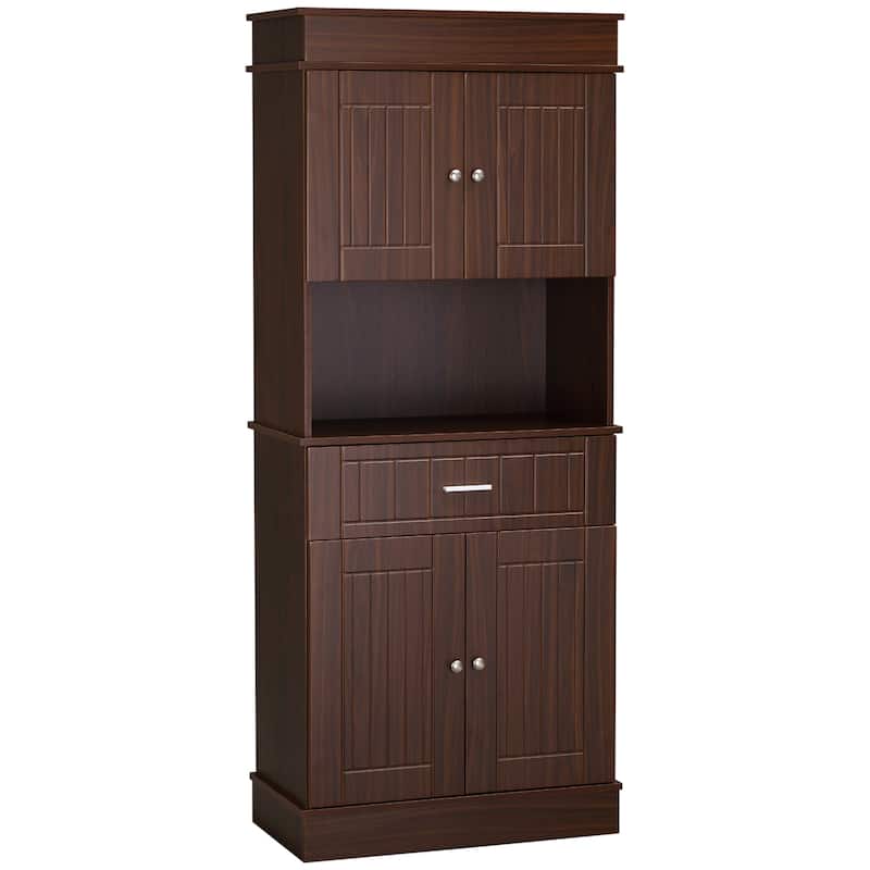 HOMCOM 72" Kitchen Buffet with Hutch, Freestanding Pantry Cupboard with Utility Drawer, 2 Door Cabinets and Countertop, Brown