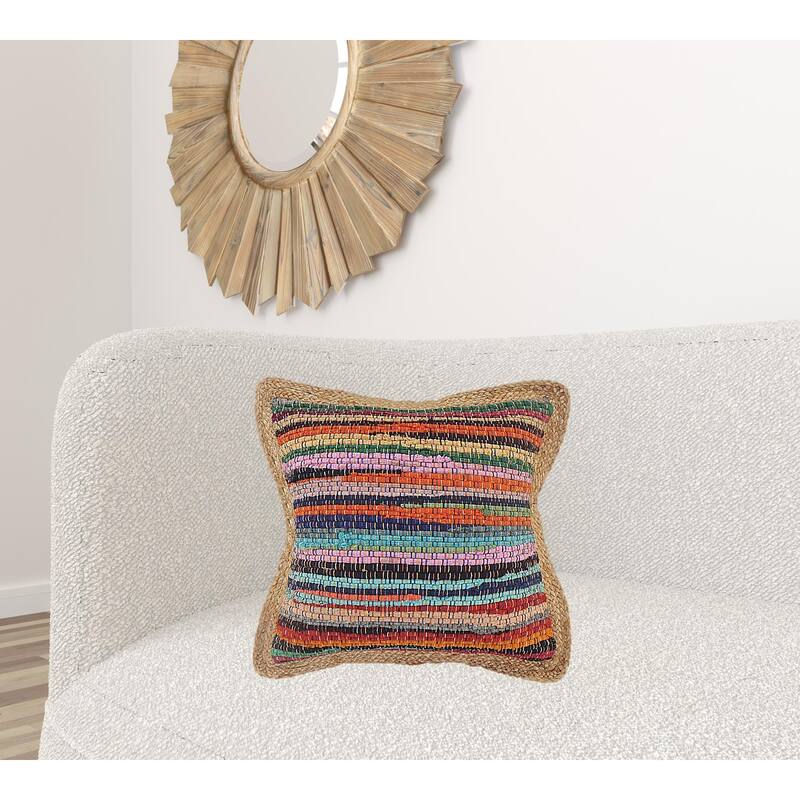 HomeRoots 20" X 20" Tan Red Blue Yellow And Orange 100% Cotton Geometric Zippered Pillow