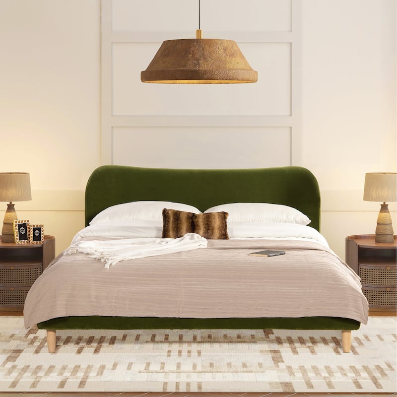 Roman Boucle Sherpa Curved Headboard Modern Platform Bed