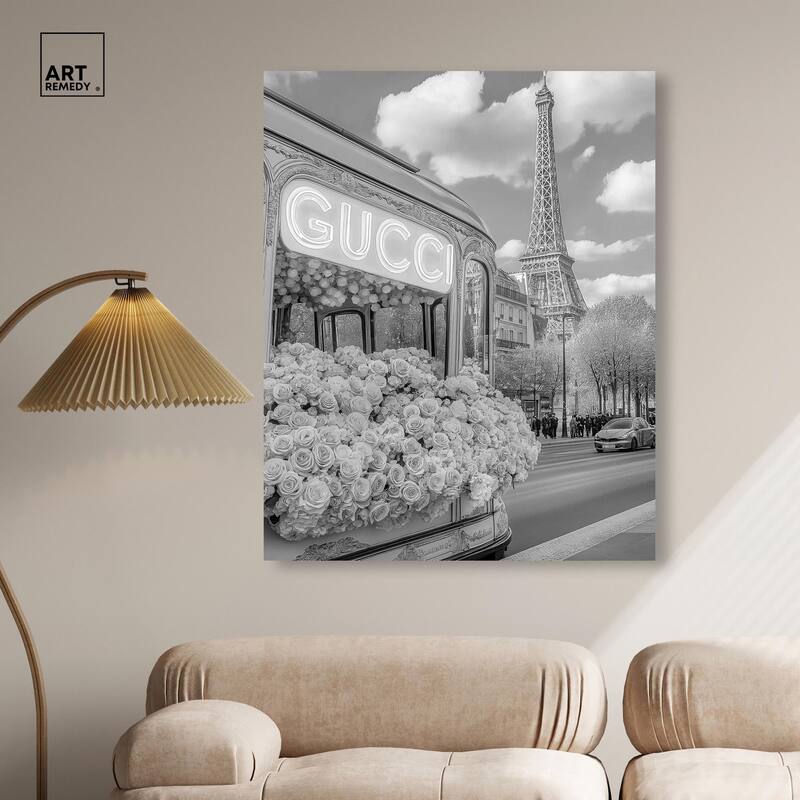 Dreamy Fashion Bus Noir Canvas by Art Remedy, Gallery Wrapped