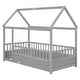 preview thumbnail 22 of 35, Wooden Floor Bed with House Roof Frame and Guardrails
