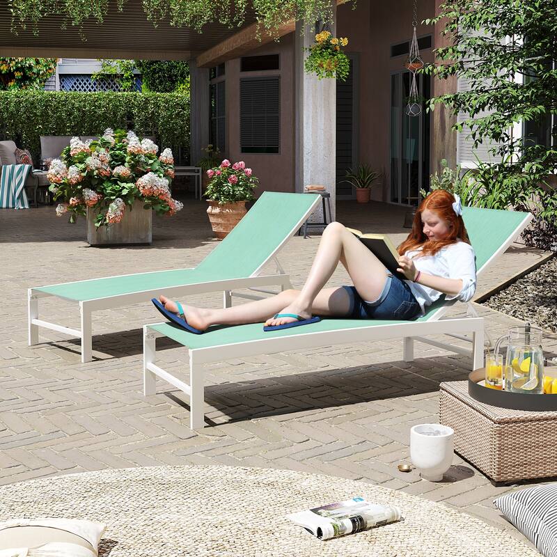 Outdoor Adjustable Aluminum Chaise Lounge Chairs for Patio Pool Terrace - See Picture