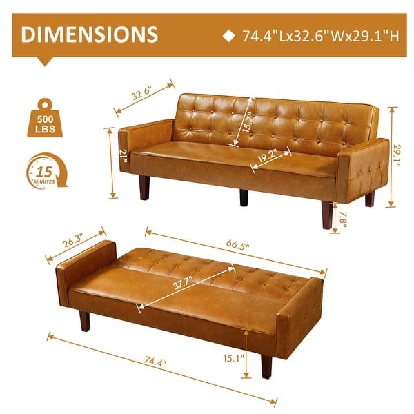 dimension image slide 1 of 4, Sofa Bed, Futon Couch Bed, Faux Leather Love Seats Sofa, Loveseat Sleeper Bed For Living Room, Guest