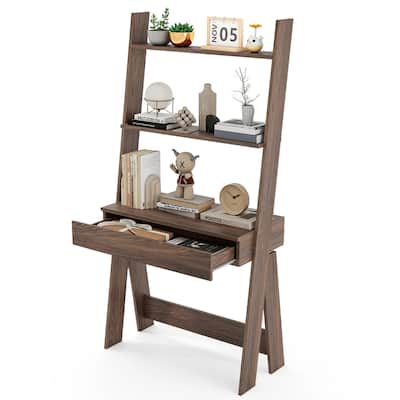 Costway Home Office Ladder Desk Wall-Leaning Laptop Workstation with