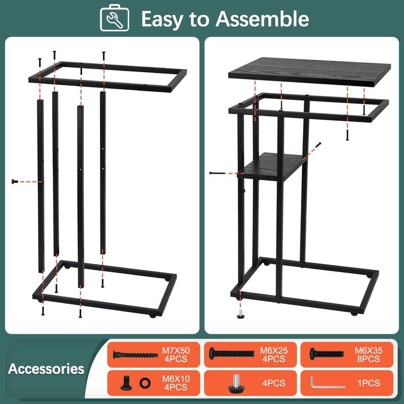 C Table End Table Set of 2,Side Table Living Room,C Shaped Side Table,Couch Tables That Slide Under Couch Table with Metal Frame