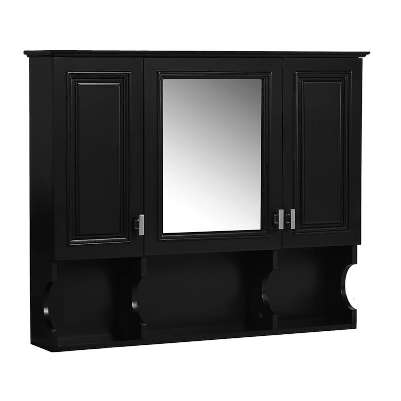 GDFStudio - Rivermont Modern Wall Mounted Bathroom Medicine Cabinet with Mirror and Open Shelves - 35'' x 28''