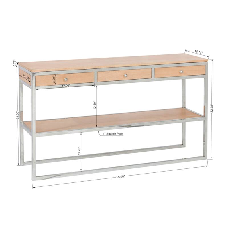 Pasargad Home Oren Cream/Silver Console Table with 3 Drawers - W55" x D15.75" x H32.5"