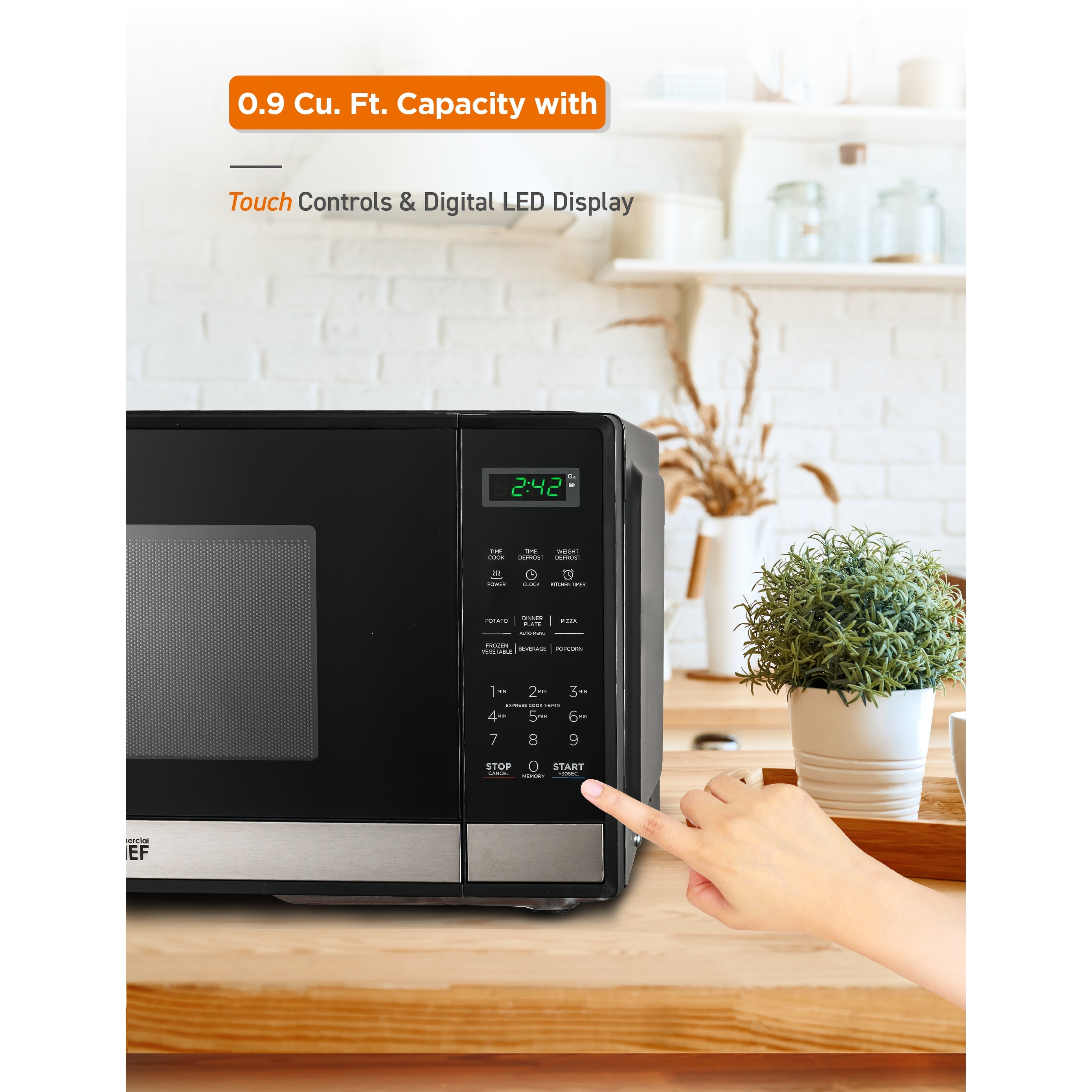 Commercial Chef 0.9 Cu.Ft Countertop Microwave Oven-Stainless/Black