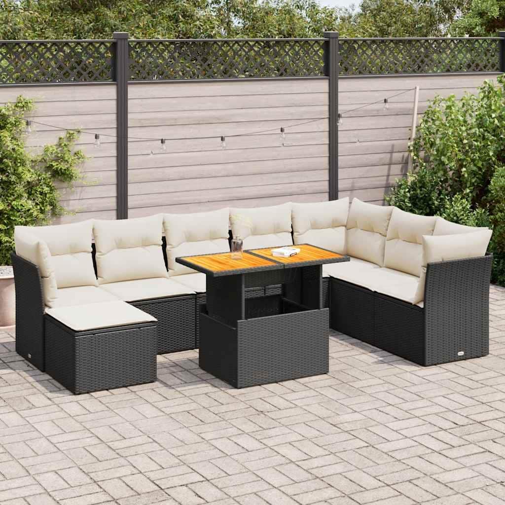 vidaXL Garden Sofa Set Black and Cream White - 21.7 x 39.4 x 28.7