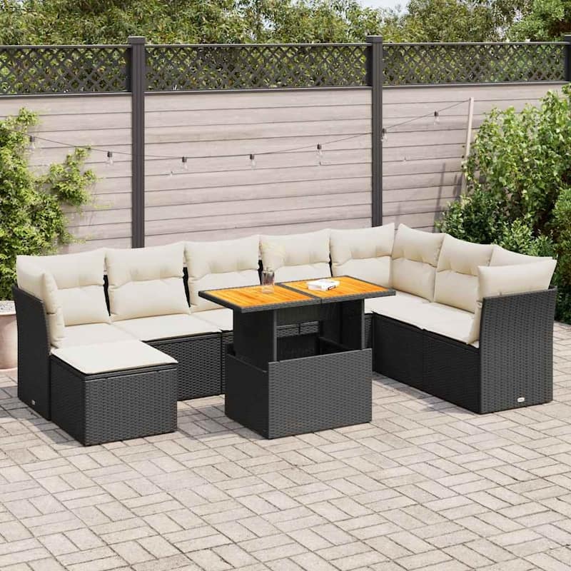 vidaXL Garden Sofa Set Black and Cream White - 21.7 x 39.4 x 28.7