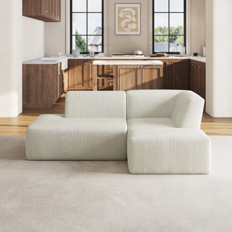 Corduroy Fully Sponge Molded Modular Sectional Sofa with Ottoman - Beige-3 Piece - Left Facing