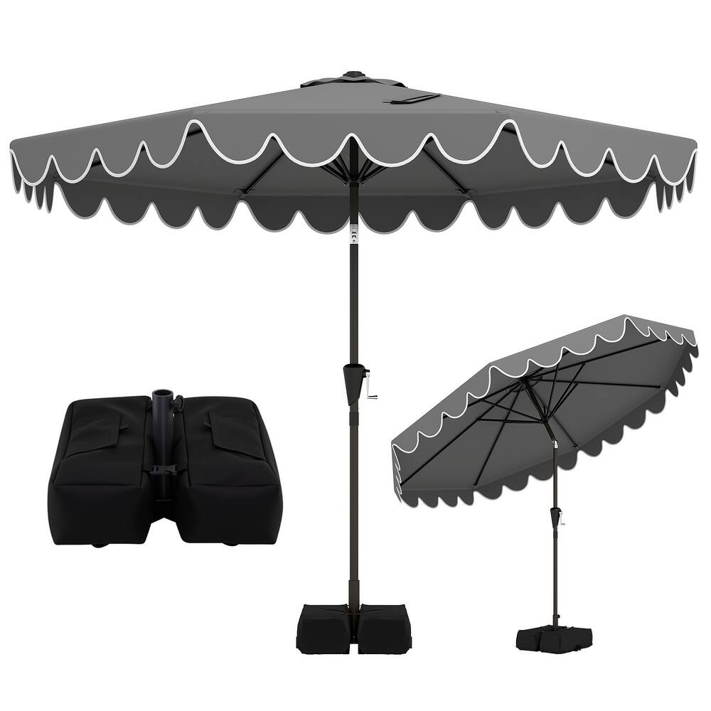 Gymax 10 FT Outdoor Umbrella w/ Weighted Base Sandbags Push Button