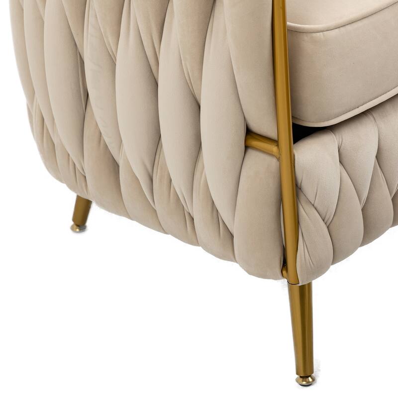 Accent Chair with Storage Ottoman, Modern Hand Woven Vanity Chair (Pink)