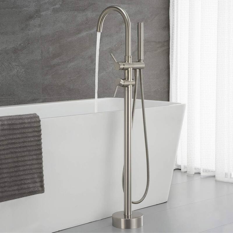 Floor Mount Bathtub Filler with Handheld Shower, Gold/Black/Sliver Freestanding Bathtub Faucet, Stand Alone Tub Faucet
