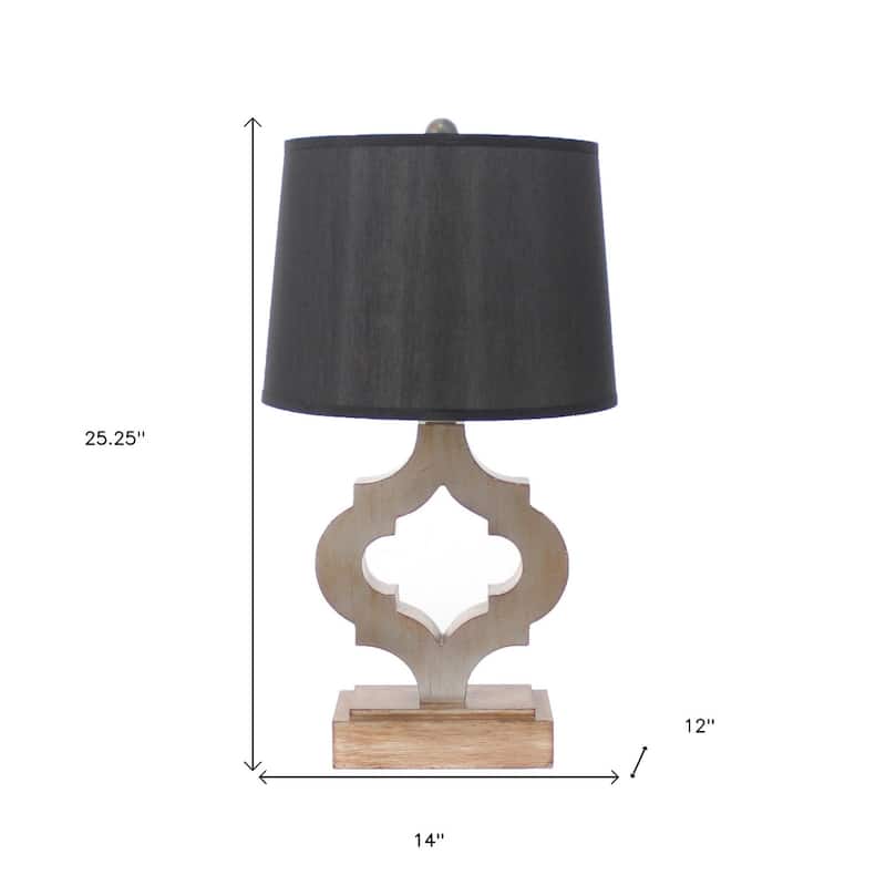 Classic Brown Wood Bedside Lamp with Modern Black Drum Shade - 12" x 14" x 25.25"
