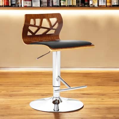 Adjustable Height Bar Chair with Wood Back and Faux Leather Seat - 16” x 18” x 34”