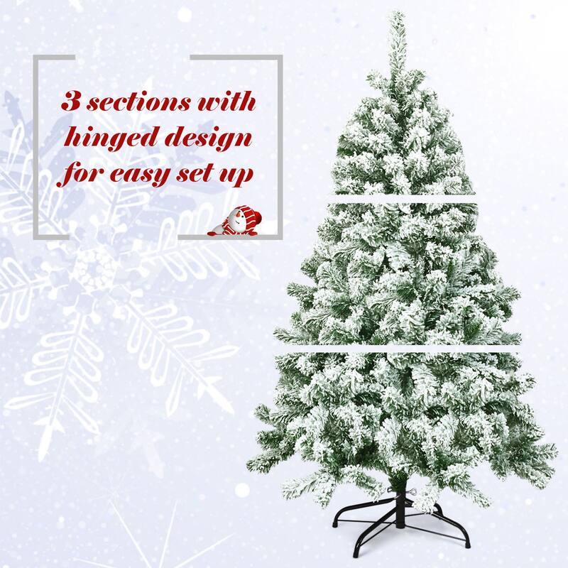 Gymax 4.5ft Snow Flocked Christmas Tree Hinged Artificial Pine Tree w/ - See Details